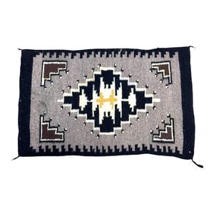 Vintage Handwoven Wool Southwestern Navajo Woven Rug 33"x21" Two Gray Hills READ